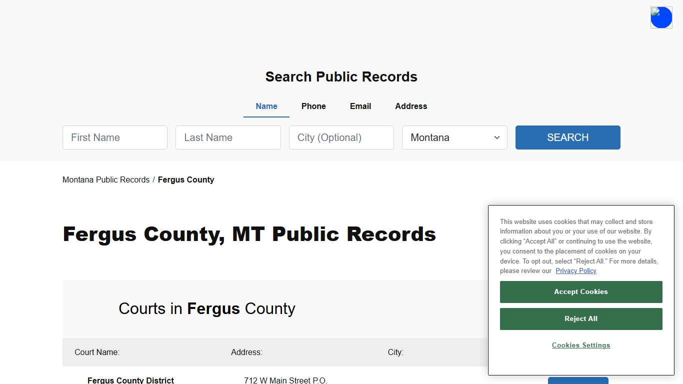 Fergus County, MT Public Court, Arrest and Inmate Records - ThePublicIndex