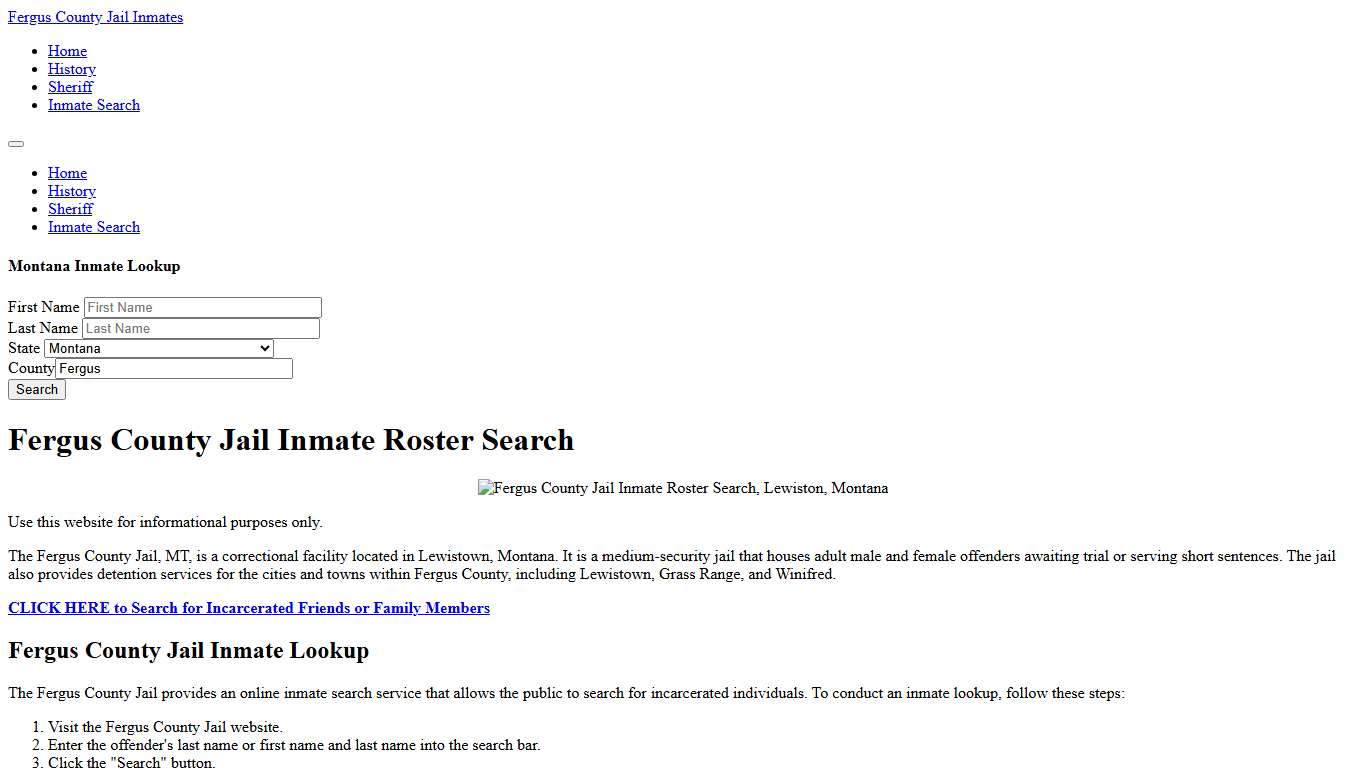 Fergus County Jail Inmate Roster Lookup, Lewiston, MT